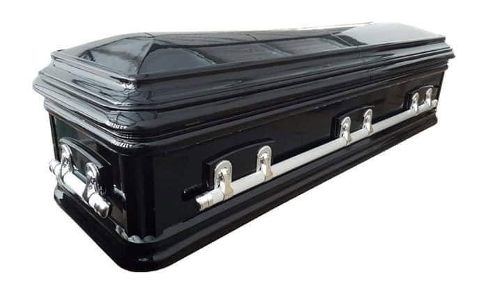 Black coffin with silver handles